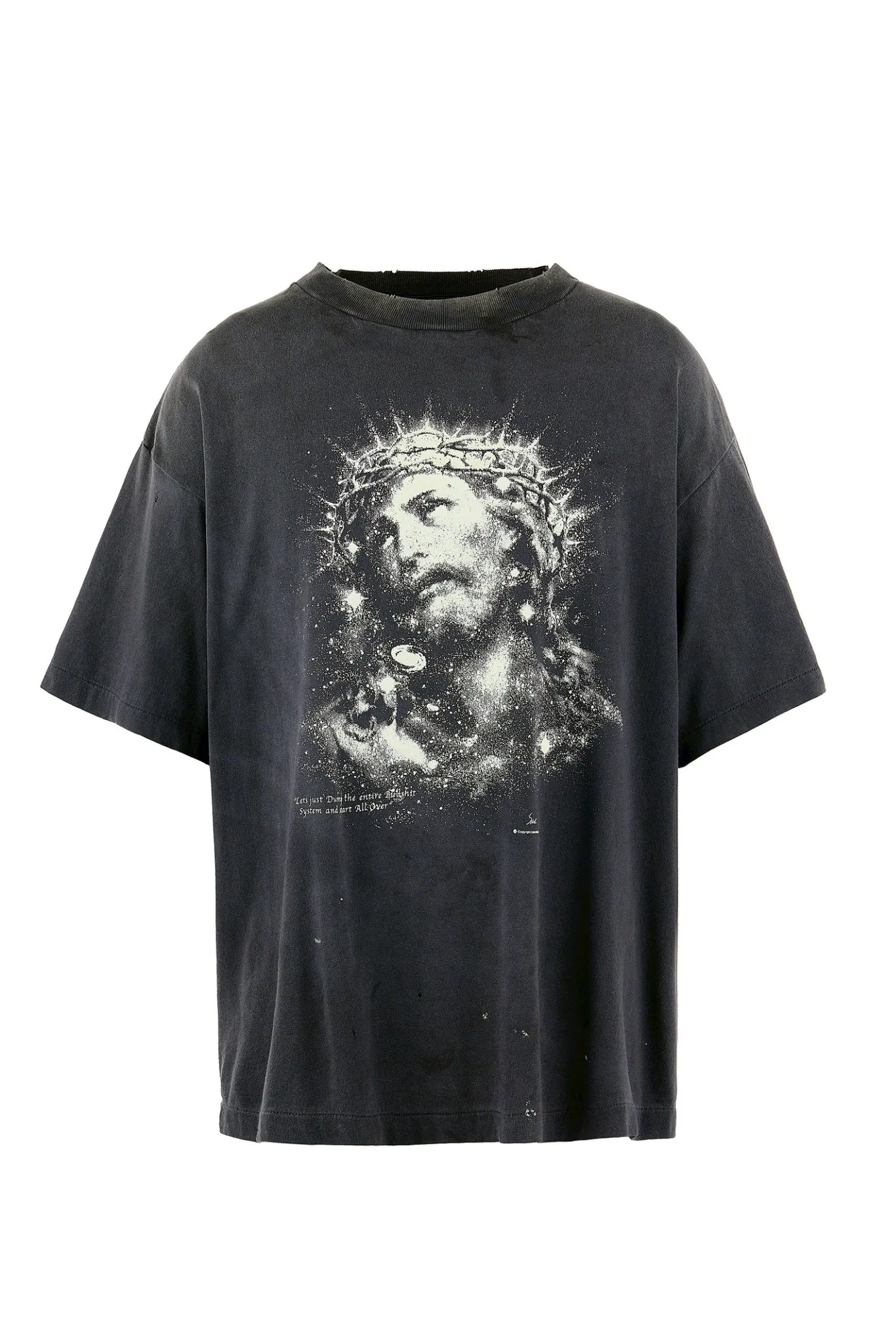 SAINT Mxxxxxx SS TEE/JESUS/BLK Luminous thorn Jesus, washed black S-XL, ready-to-wear vulcanized parts dyeing, heavy washing water spray fading, simulating natural fading texture, creating new vintage effect on the ceiling, environmentally friendly luminous paste imported from Japan, significant luminous effect, tube-woven OE yarn fabric, correct accessories, top purchasing agent level